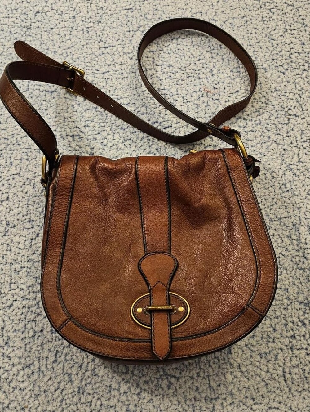 Brown Leather Saddle Crossbody Bag - Women